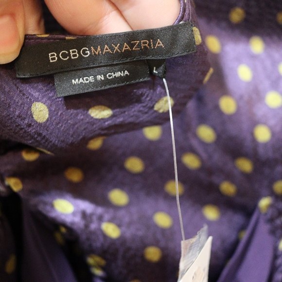 BCBG Maxazria Purple Polka Dot Sleeveless Tie Corset Back Smocked Top NWT LARGE - Picture 13 of 14